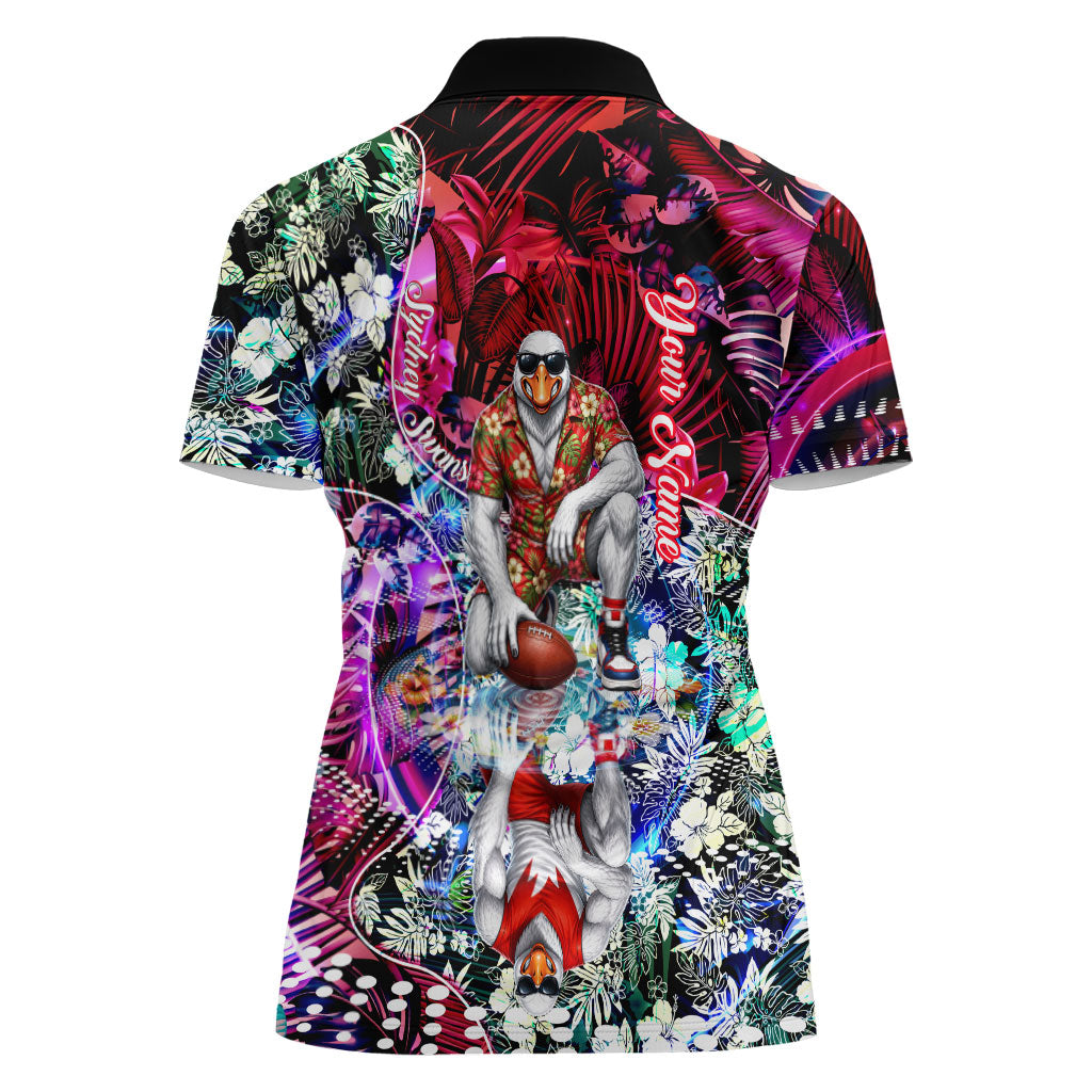 Personalized Sydney Swans Football Women Polo Shirt Tropical Hibiscus Flowers - Pacific Fusion Style