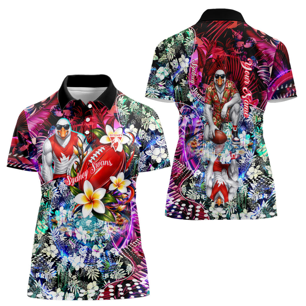 Personalized Sydney Swans Football Women Polo Shirt Tropical Hibiscus Flowers - Pacific Fusion Style