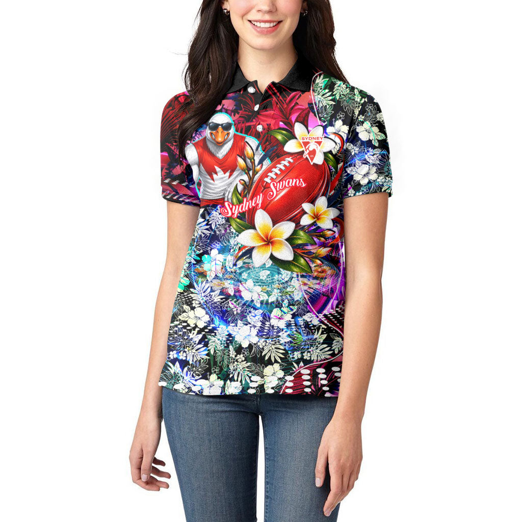 Personalized Sydney Swans Football Women Polo Shirt Tropical Hibiscus Flowers - Pacific Fusion Style