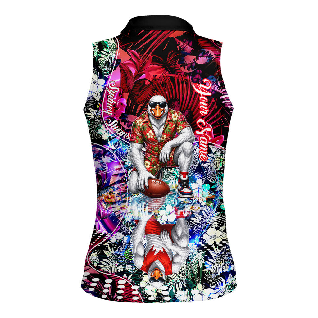 Personalized Sydney Swans Football Women Sleeveless Polo Shirt Tropical Hibiscus Flowers - Pacific Fusion Style