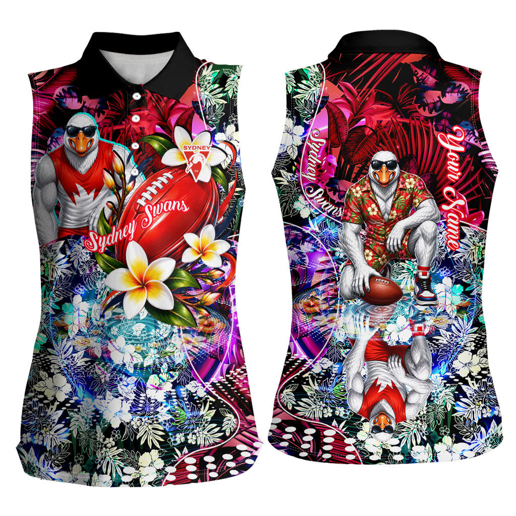 Personalized Sydney Swans Football Women Sleeveless Polo Shirt Tropical Hibiscus Flowers - Pacific Fusion Style