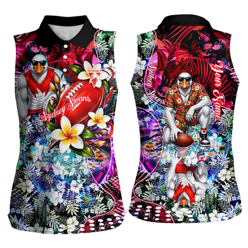 Personalized Sydney Swans Football Women Sleeveless Polo Shirt Tropical Hibiscus Flowers - Pacific Fusion Style