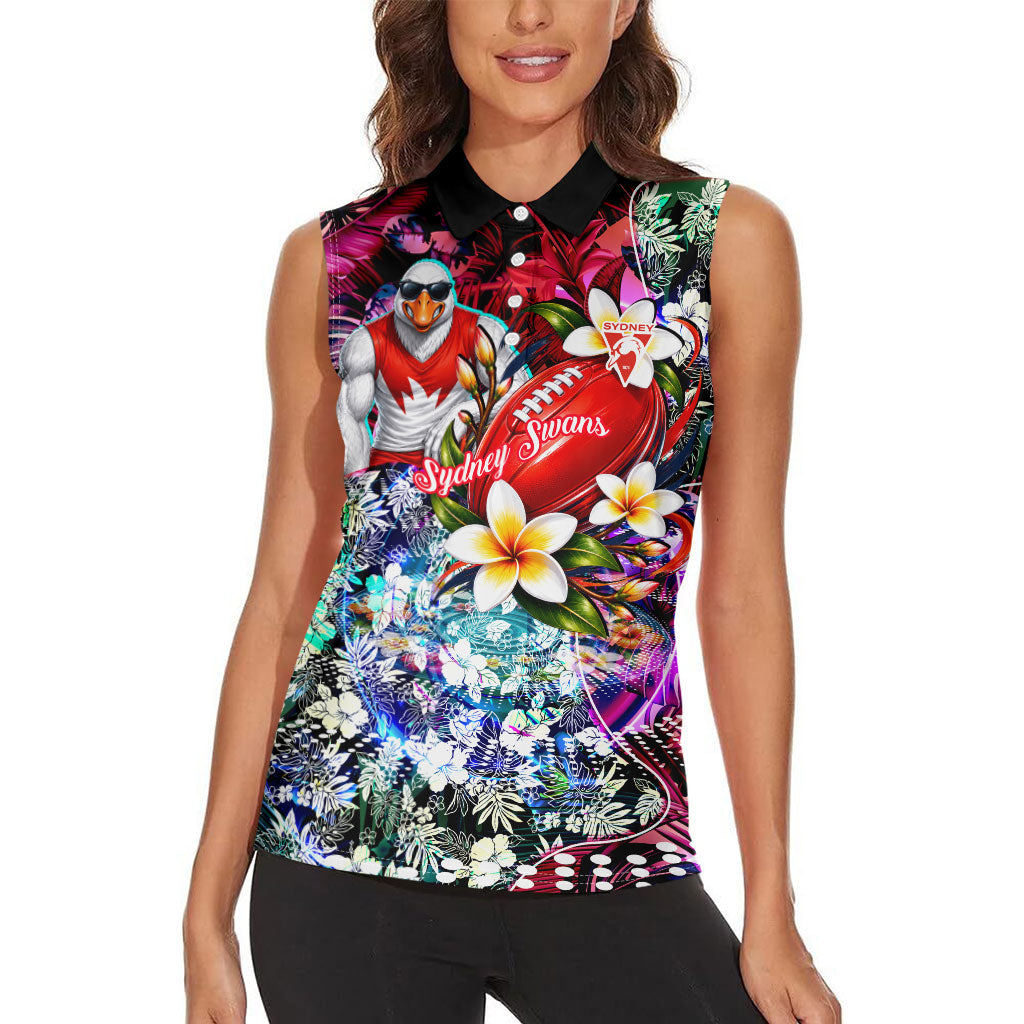 Personalized Sydney Swans Football Women Sleeveless Polo Shirt Tropical Hibiscus Flowers - Pacific Fusion Style