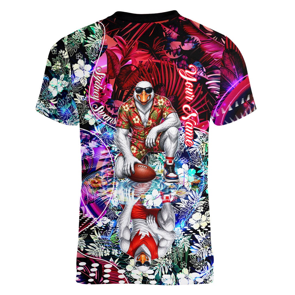 Personalized Sydney Swans Football Women V-Neck T-Shirt Tropical Hibiscus Flowers - Pacific Fusion Style