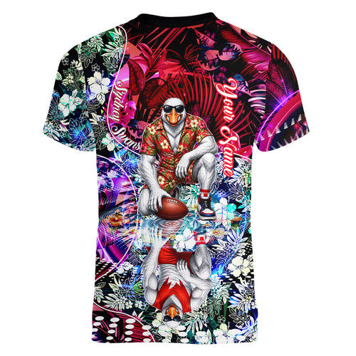 Personalized Sydney Swans Football Women V-Neck T-Shirt Tropical Hibiscus Flowers - Pacific Fusion Style