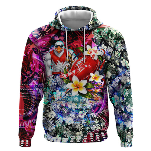 Personalized Sydney Swans Football Zip Hoodie Tropical Hibiscus Flowers - Pacific Fusion Style