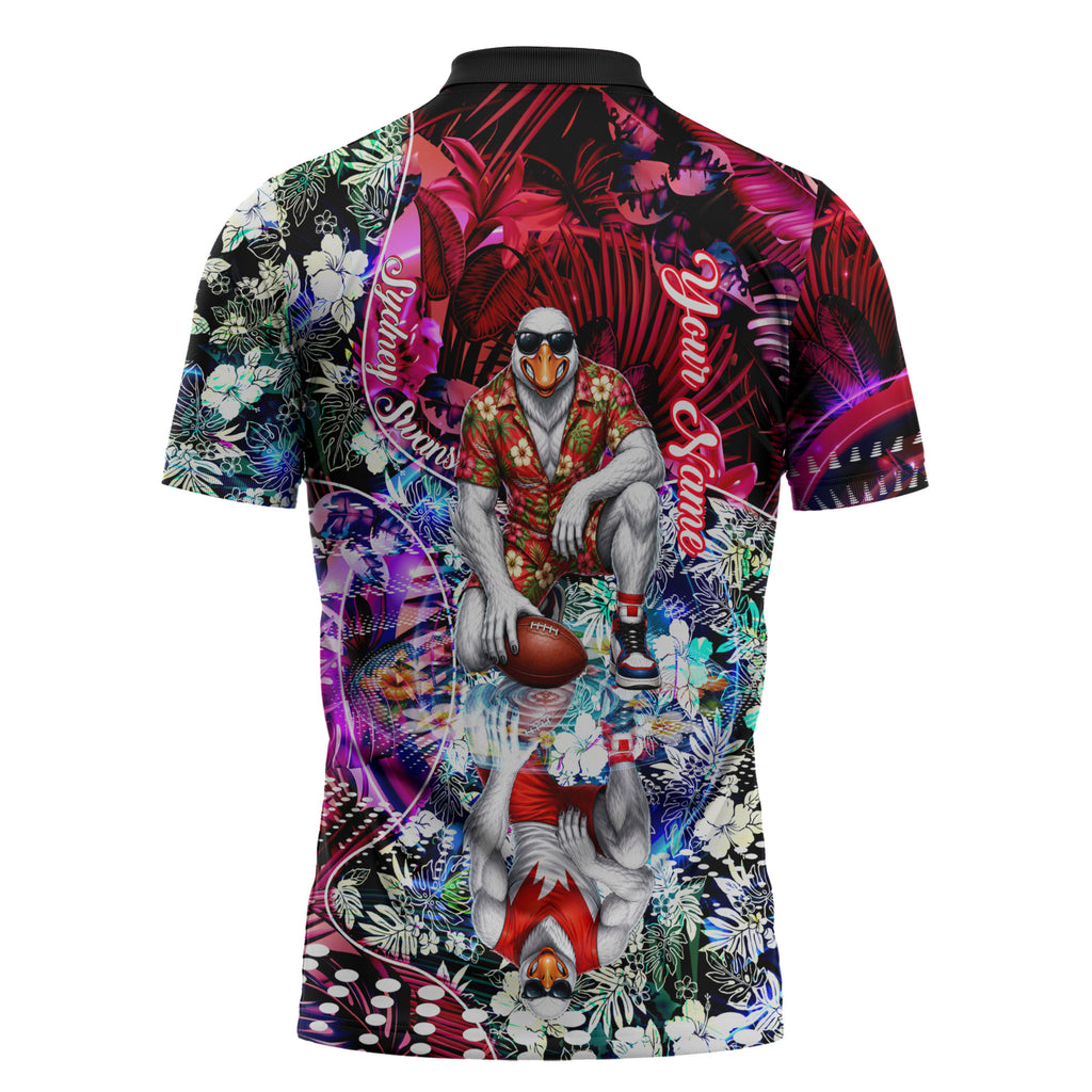 Personalized Sydney Swans Football Zipper Polo Shirt Tropical Hibiscus Flowers - Pacific Fusion Style