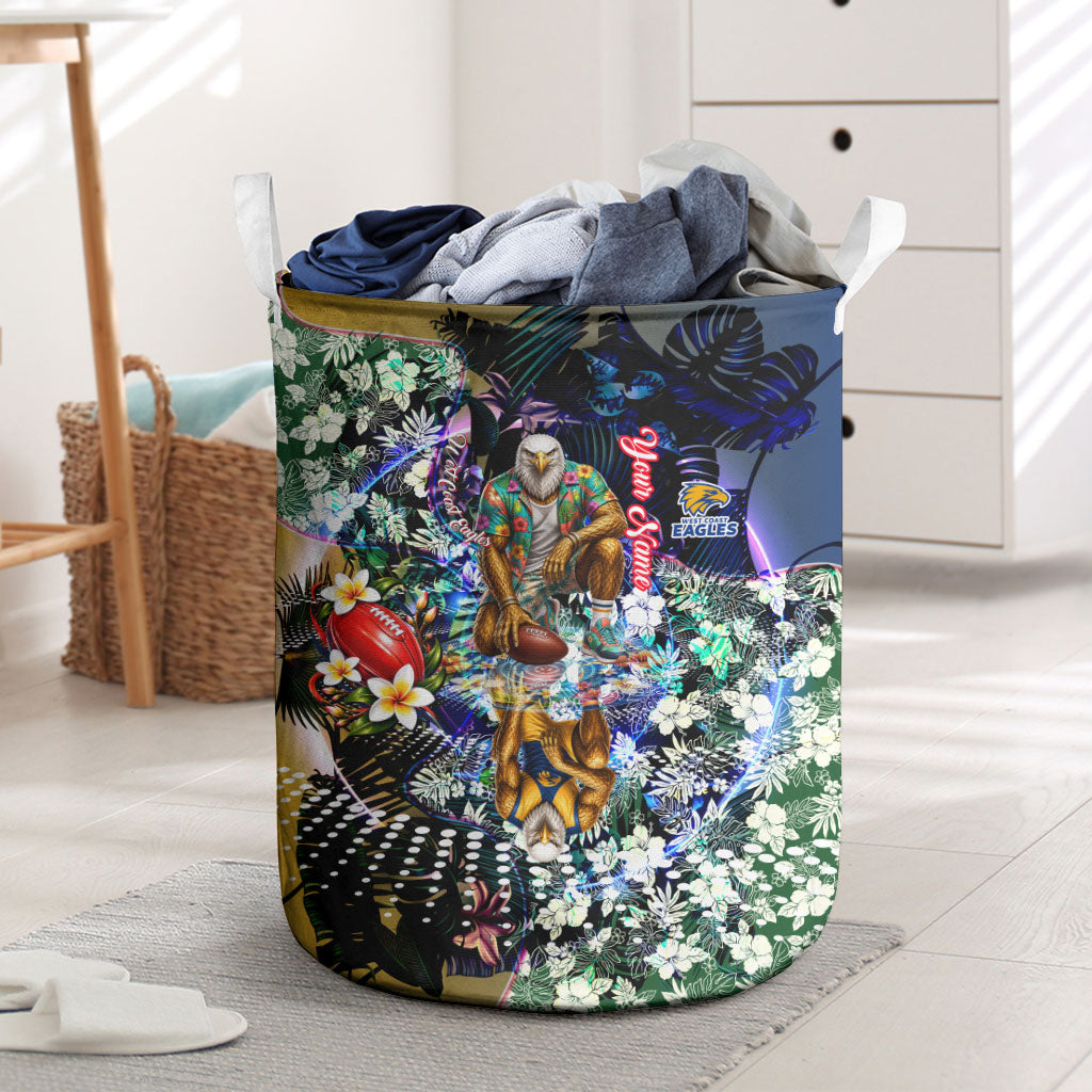 Personalized West Coast Eagles Football Laundry Basket Tropical Hibiscus Flowers - Pacific Fusion Style