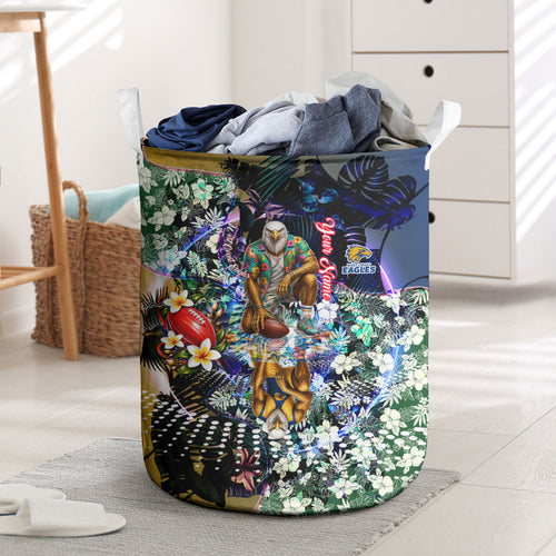 Personalized West Coast Eagles Football Laundry Basket Tropical Hibiscus Flowers - Pacific Fusion Style
