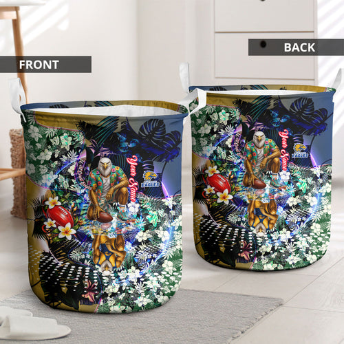 Personalized West Coast Eagles Football Laundry Basket Tropical Hibiscus Flowers - Pacific Fusion Style