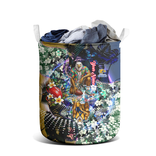 Personalized West Coast Eagles Football Laundry Basket Tropical Hibiscus Flowers - Pacific Fusion Style