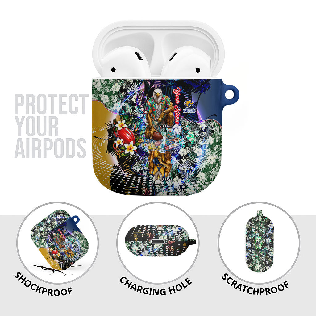 Personalized West Coast Eagles Football AirPods Case Tropical Hibiscus Flowers - Pacific Fusion Style