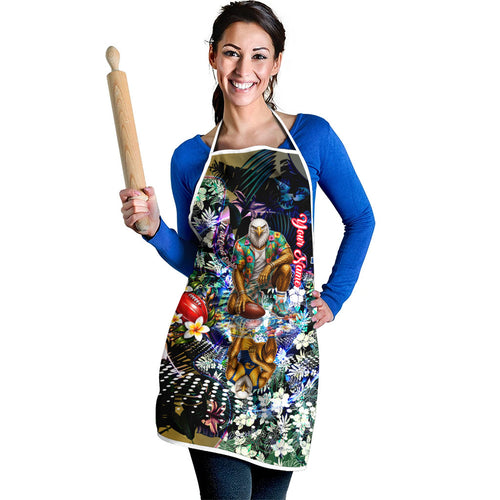 Personalized West Coast Eagles Football Apron Tropical Hibiscus Flowers - Pacific Fusion Style