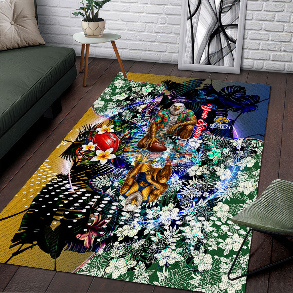 Personalized West Coast Eagles Football Area Rug Tropical Hibiscus Flowers - Pacific Fusion Style