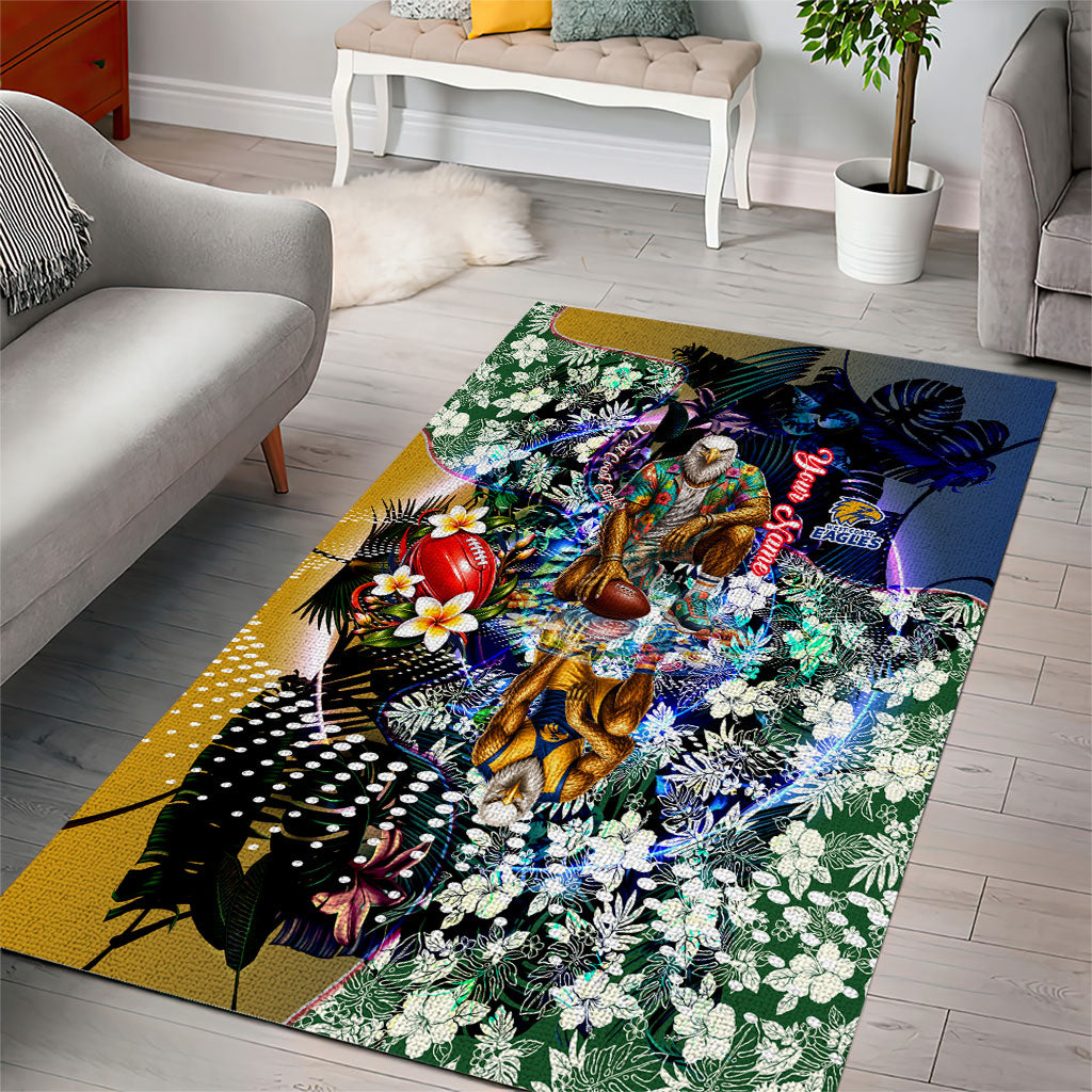Personalized West Coast Eagles Football Area Rug Tropical Hibiscus Flowers - Pacific Fusion Style