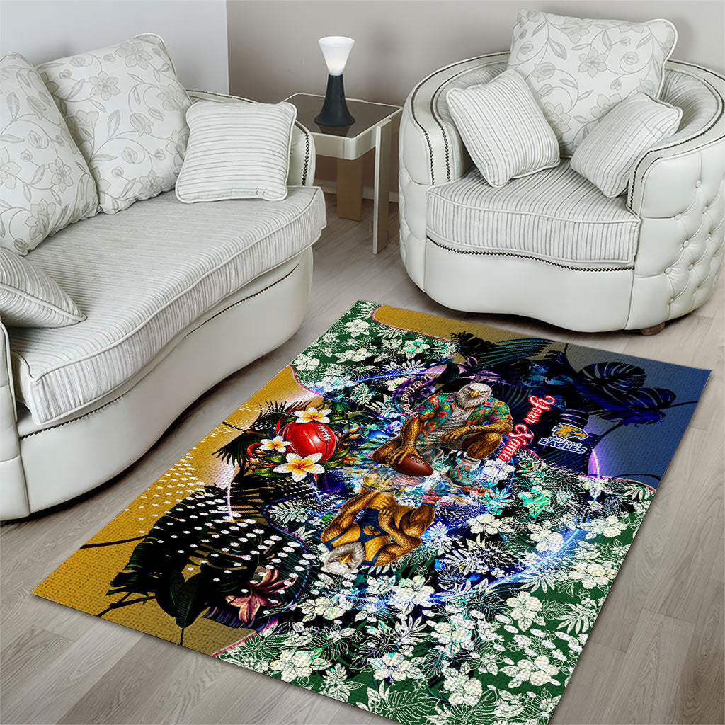 Personalized West Coast Eagles Football Area Rug Tropical Hibiscus Flowers - Pacific Fusion Style