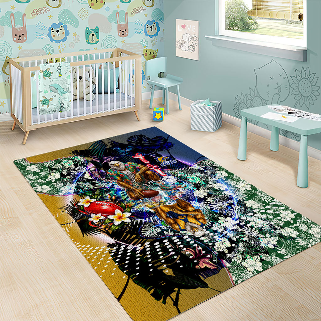 Personalized West Coast Eagles Football Area Rug Tropical Hibiscus Flowers - Pacific Fusion Style