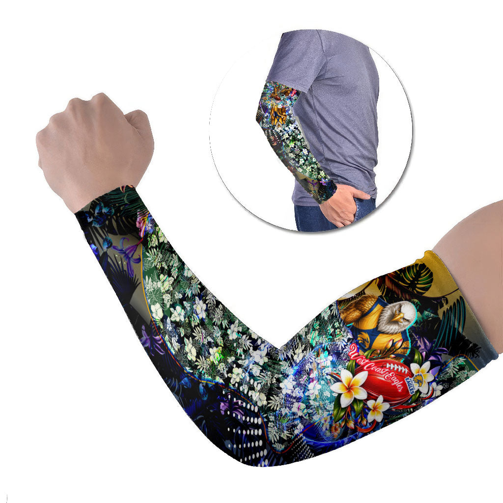 Personalized West Coast Eagles Football Arm Sleeves Tropical Hibiscus Flowers - Pacific Fusion Style