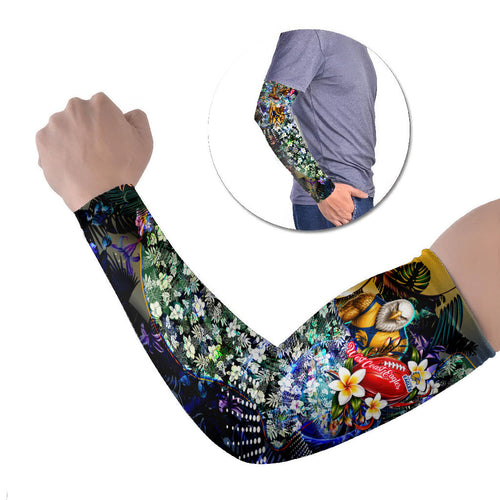 Personalized West Coast Eagles Football Arm Sleeves Tropical Hibiscus Flowers - Pacific Fusion Style