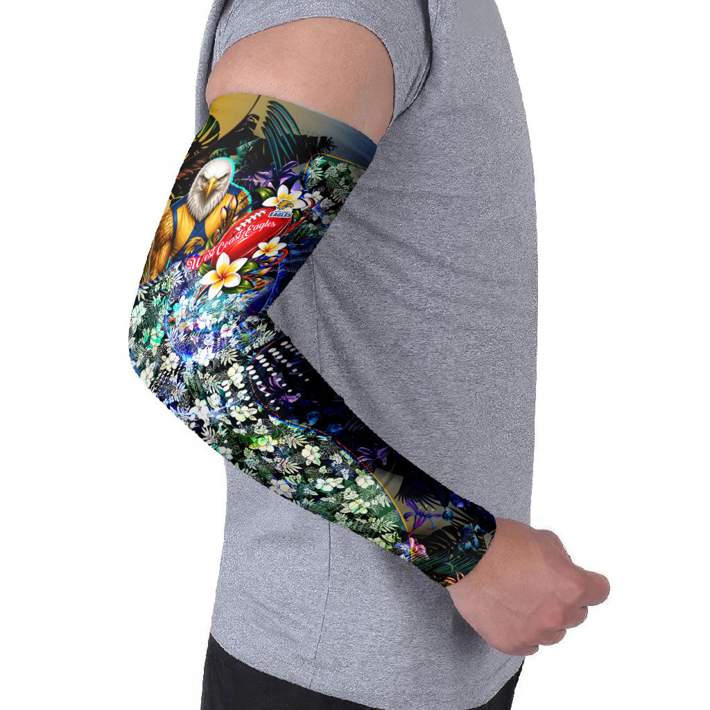 Personalized West Coast Eagles Football Arm Sleeves Tropical Hibiscus Flowers - Pacific Fusion Style