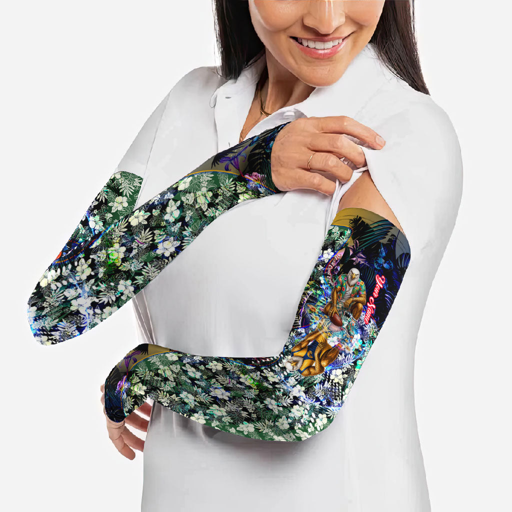 Personalized West Coast Eagles Football Arm Sleeves Tropical Hibiscus Flowers - Pacific Fusion Style