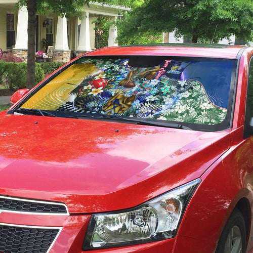 Personalized West Coast Eagles Football Auto Sun Shade Tropical Hibiscus Flowers - Pacific Fusion Style