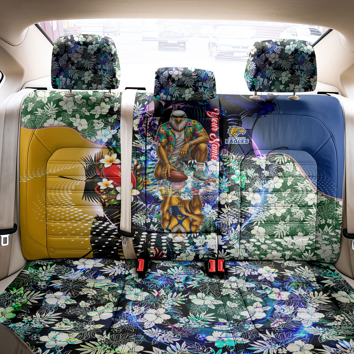 Personalized West Coast Eagles Football Back Car Seat Cover Tropical Hibiscus Flowers - Pacific Fusion Style