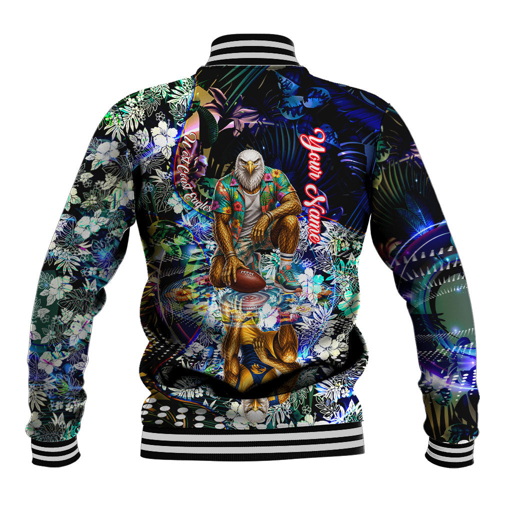 Personalized West Coast Eagles Football Baseball Jacket Tropical Hibiscus Flowers - Pacific Fusion Style
