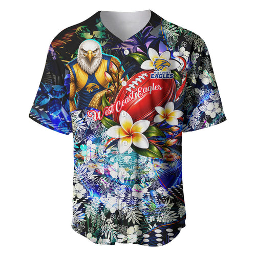 Personalized West Coast Eagles Football Baseball Jersey Tropical Hibiscus Flowers - Pacific Fusion Style