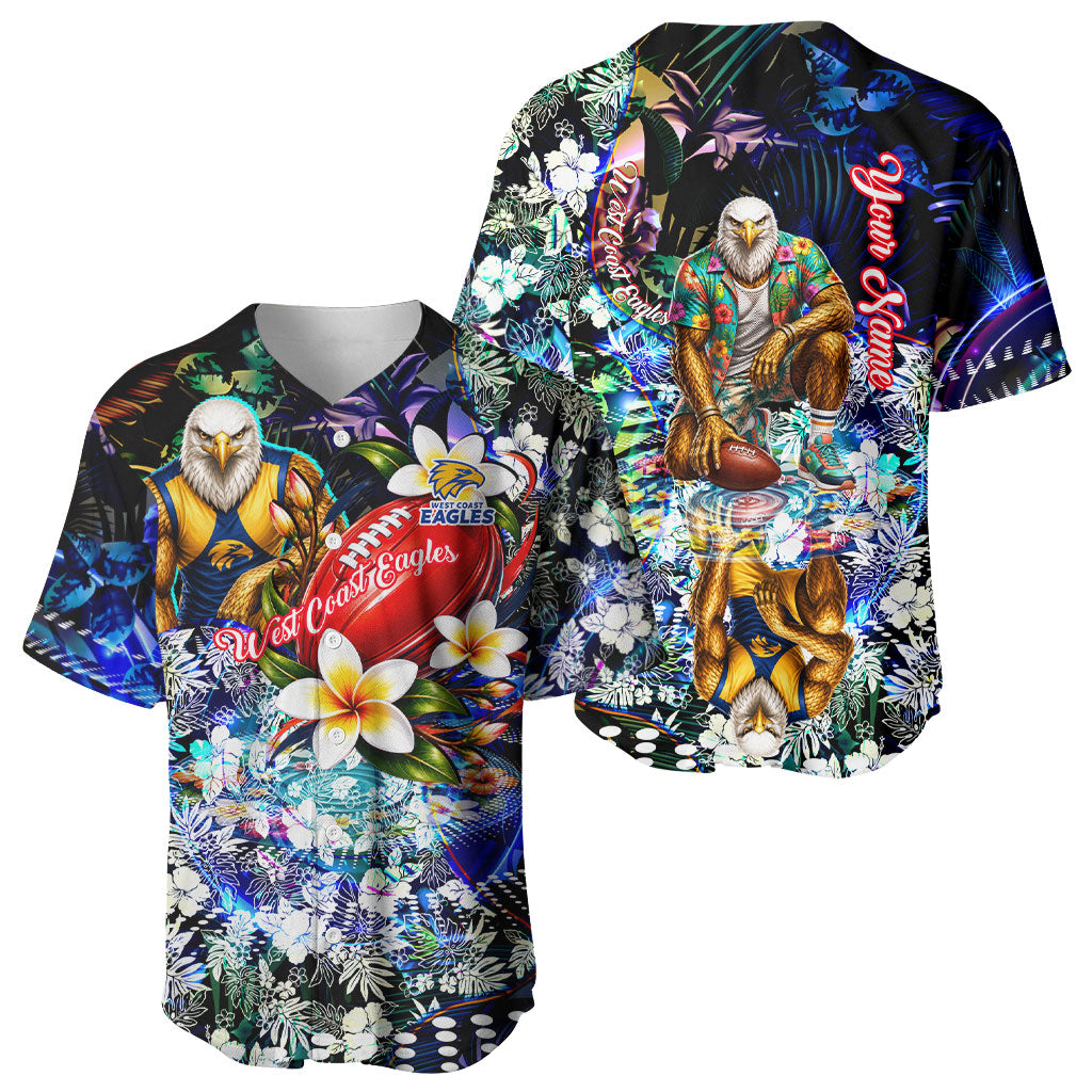 Personalized West Coast Eagles Football Baseball Jersey Tropical Hibiscus Flowers - Pacific Fusion Style
