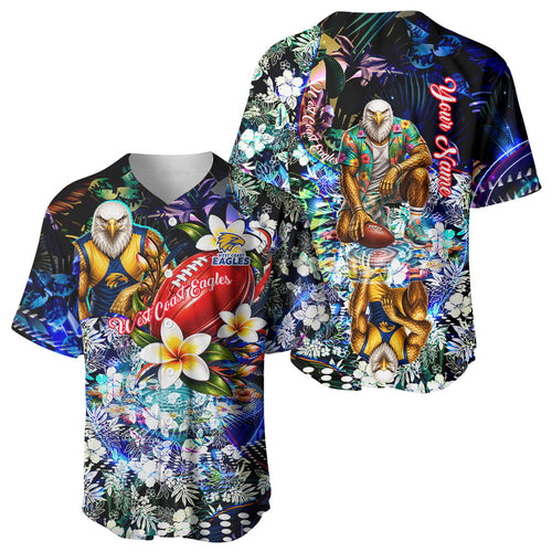 Personalized West Coast Eagles Football Baseball Jersey Tropical Hibiscus Flowers - Pacific Fusion Style