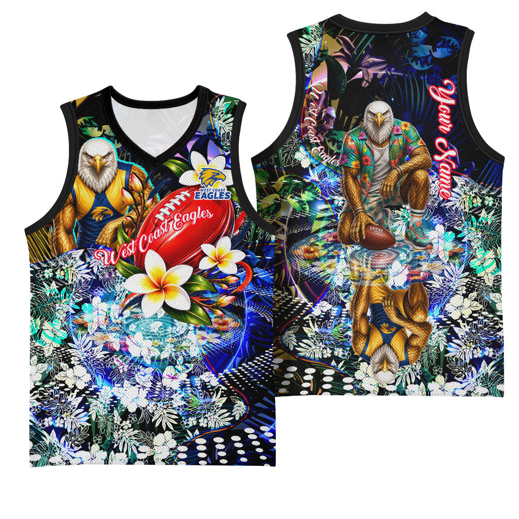 Personalized West Coast Eagles Football Basketball Jersey Tropical Hibiscus Flowers - Pacific Fusion Style