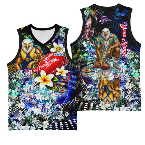 Personalized West Coast Eagles Football Basketball Jersey Tropical Hibiscus Flowers - Pacific Fusion Style