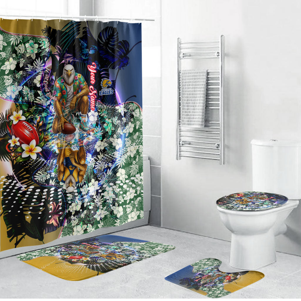 Personalized West Coast Eagles Football Bathroom Set Tropical Hibiscus Flowers - Pacific Fusion Style
