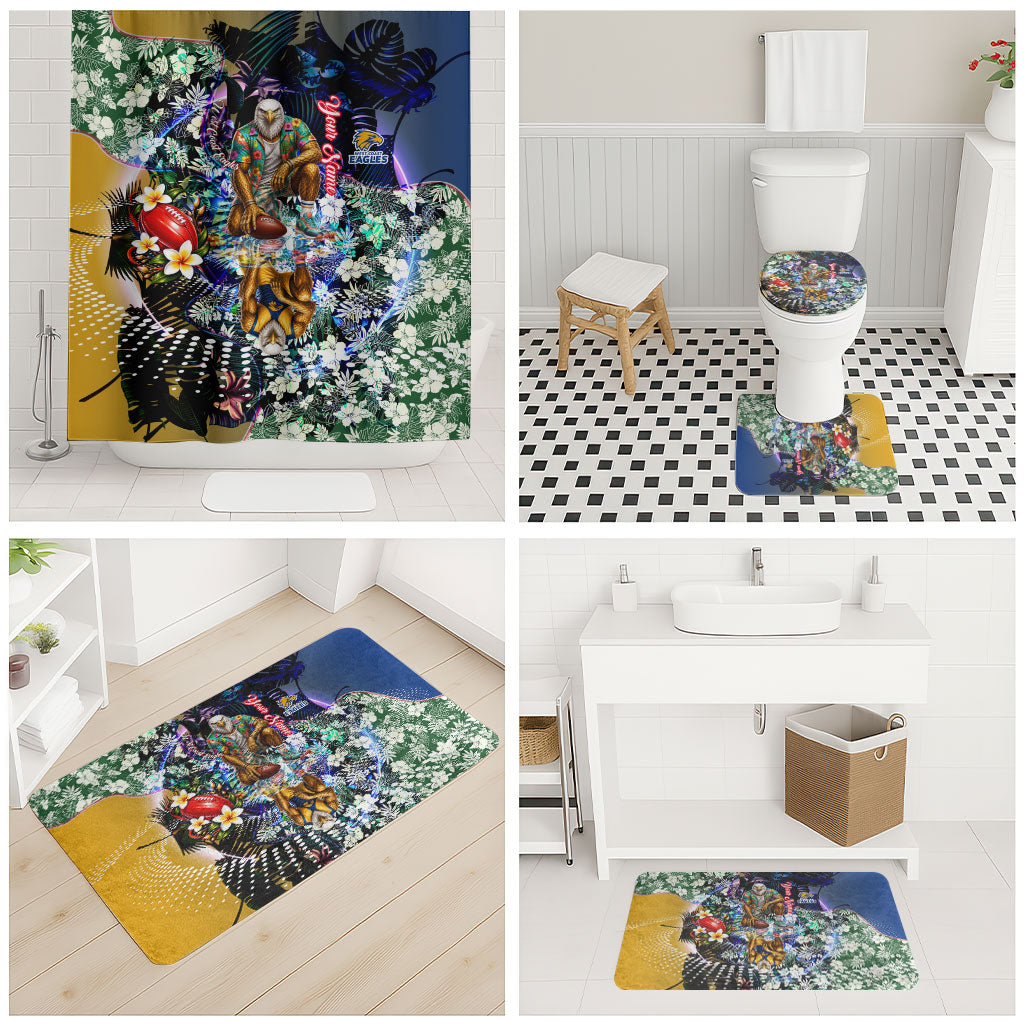 Personalized West Coast Eagles Football Bathroom Set Tropical Hibiscus Flowers - Pacific Fusion Style