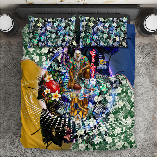 Personalized West Coast Eagles Football Bedding Set Tropical Hibiscus Flowers - Pacific Fusion Style