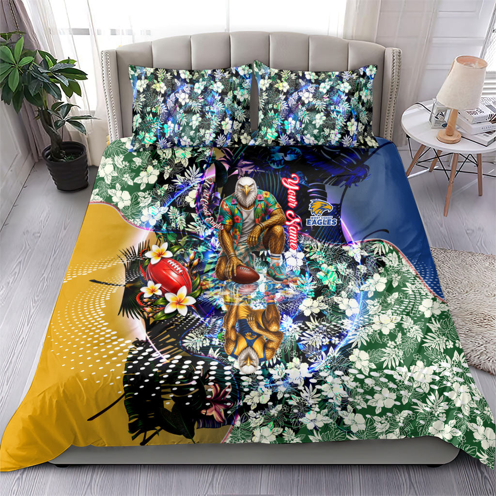 Personalized West Coast Eagles Football Bedding Set Tropical Hibiscus Flowers - Pacific Fusion Style