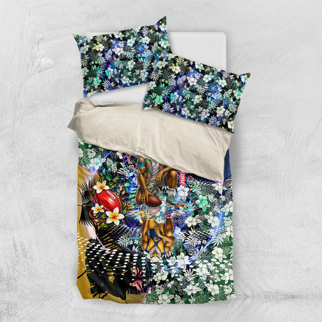 Personalized West Coast Eagles Football Bedding Set Tropical Hibiscus Flowers - Pacific Fusion Style