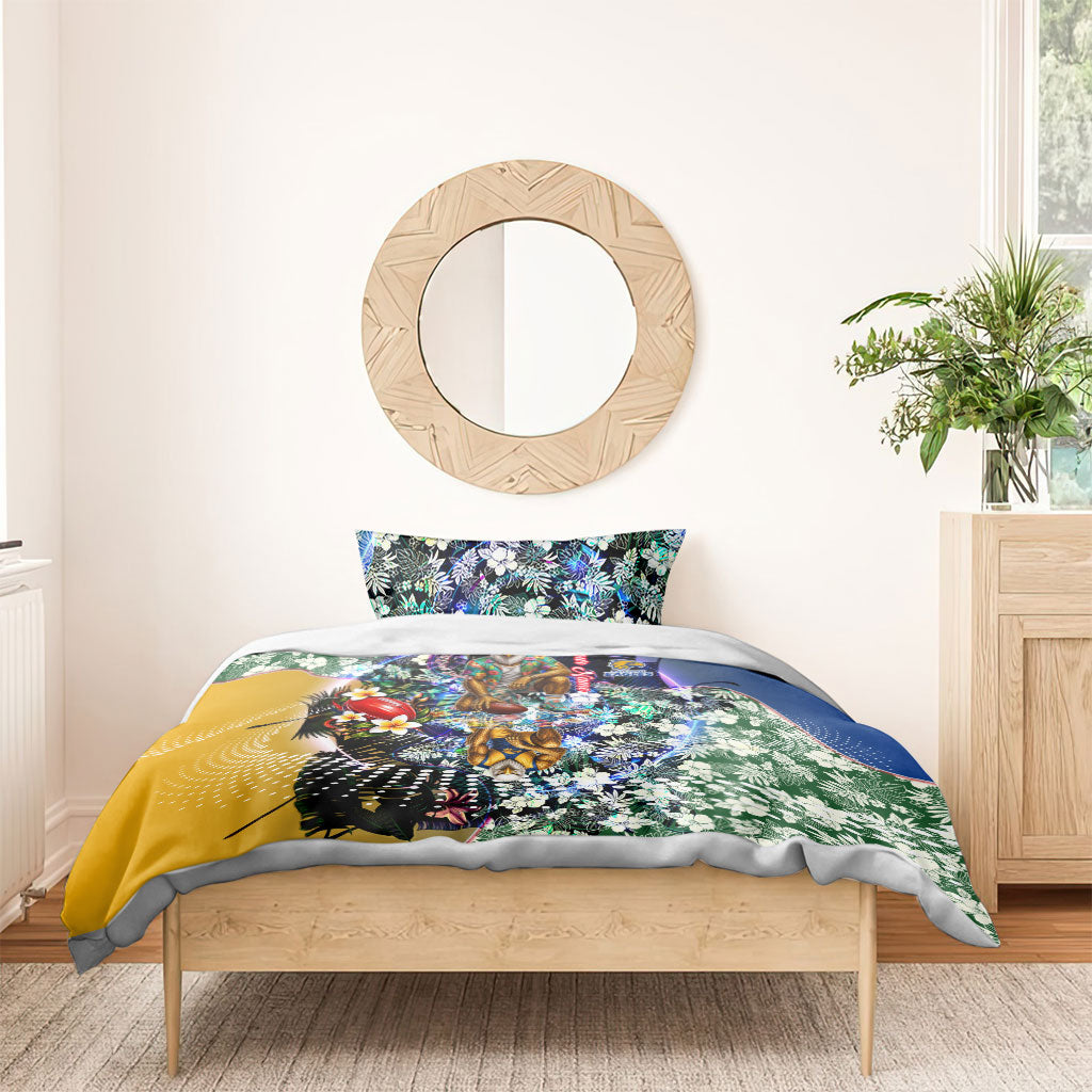 Personalized West Coast Eagles Football Bedding Set Tropical Hibiscus Flowers - Pacific Fusion Style