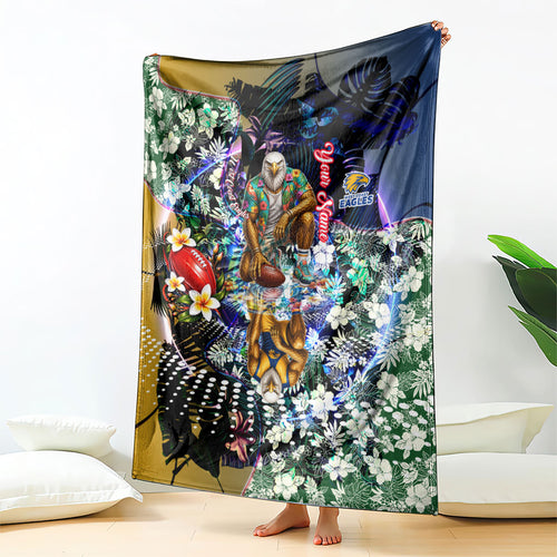 Personalized West Coast Eagles Football Blanket Tropical Hibiscus Flowers - Pacific Fusion Style