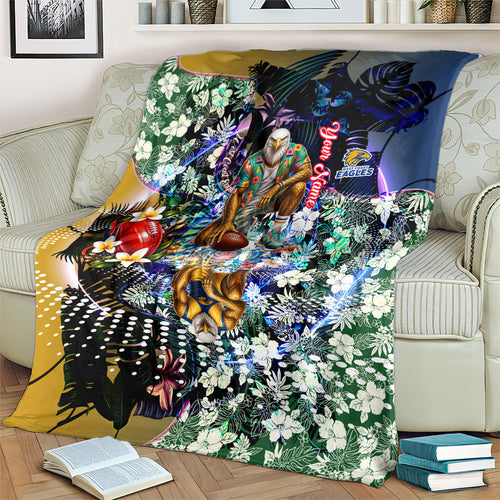 Personalized West Coast Eagles Football Blanket Tropical Hibiscus Flowers - Pacific Fusion Style