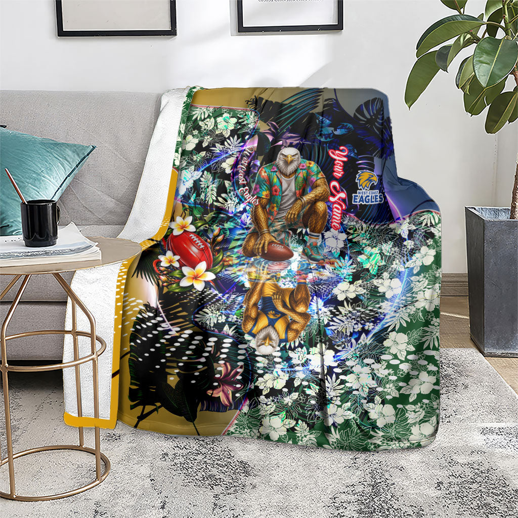 Personalized West Coast Eagles Football Blanket Tropical Hibiscus Flowers - Pacific Fusion Style