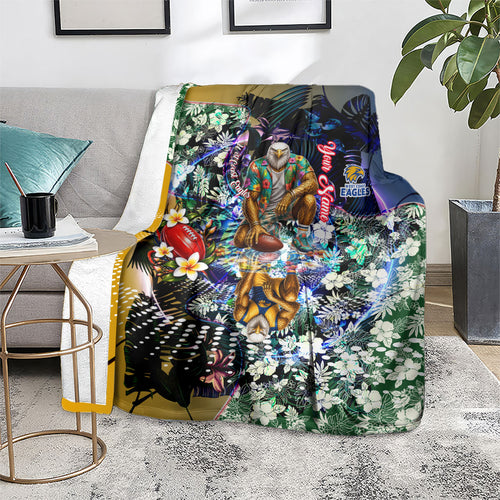 Personalized West Coast Eagles Football Blanket Tropical Hibiscus Flowers - Pacific Fusion Style