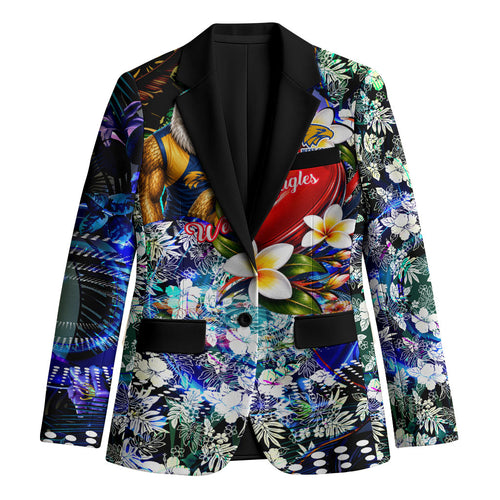 Personalized West Coast Eagles Football Blazer Tropical Hibiscus Flowers - Pacific Fusion Style