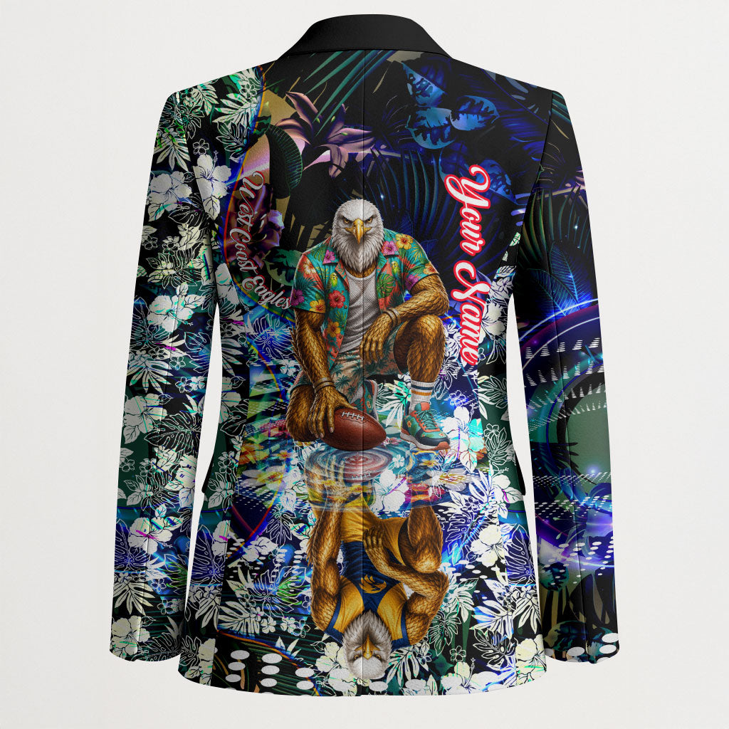 Personalized West Coast Eagles Football Blazer Tropical Hibiscus Flowers - Pacific Fusion Style