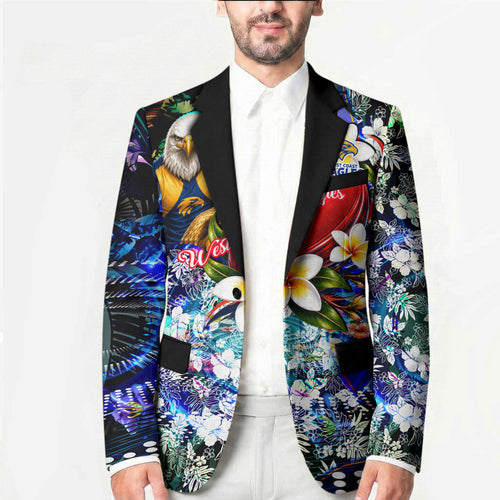 Personalized West Coast Eagles Football Blazer Tropical Hibiscus Flowers - Pacific Fusion Style