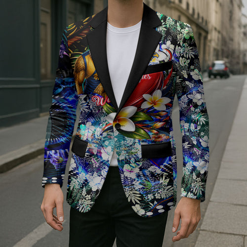 Personalized West Coast Eagles Football Blazer Tropical Hibiscus Flowers - Pacific Fusion Style