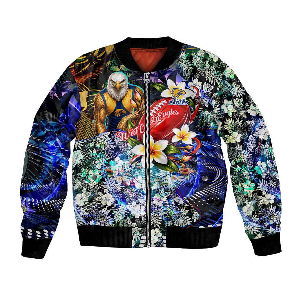 Personalized West Coast Eagles Football Bomber Jacket Tropical Hibiscus Flowers - Pacific Fusion Style