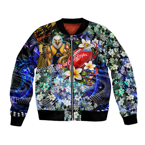 Personalized West Coast Eagles Football Bomber Jacket Tropical Hibiscus Flowers - Pacific Fusion Style