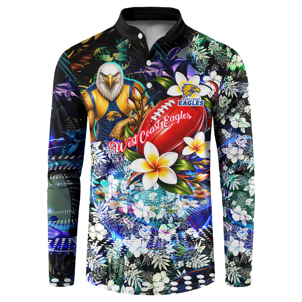 Personalized West Coast Eagles Football Button Sweatshirt Tropical Hibiscus Flowers - Pacific Fusion Style